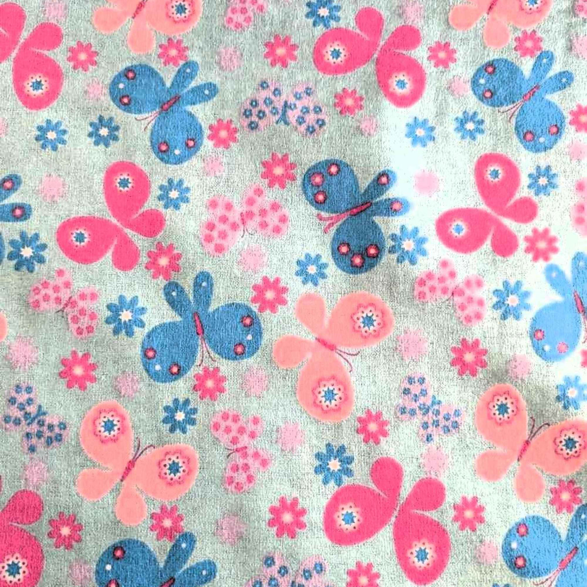 Butterfly Flannel Fabric – Pink & Blue on Soft Cotton, Quilting Weight