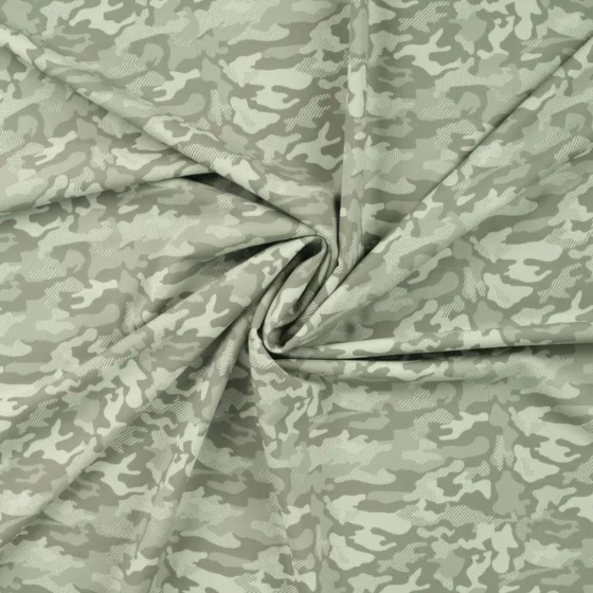 Dusty mint green camouflage jersey fabric for sportswear and swimwear – soft, stretchy, and ideal for activewear, swim gear, or athleisure projects