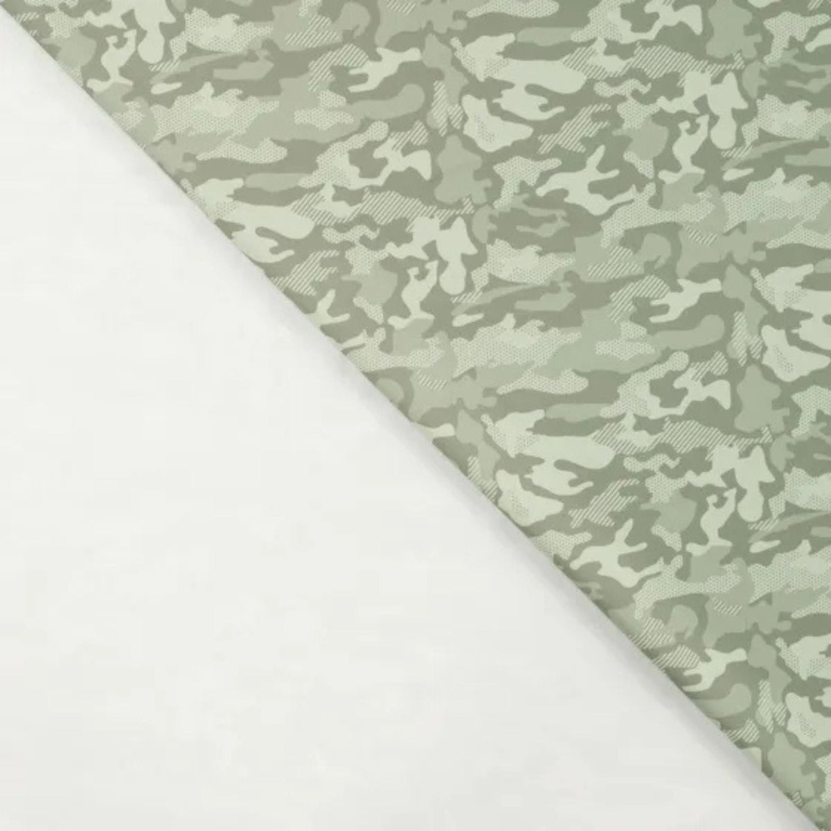 Dusty mint green camouflage jersey fabric for sportswear and swimwear – soft, stretchy, and ideal for activewear, swim gear, or athleisure projects