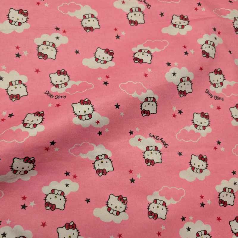 Cat FLANNEL, cloud and stars on pink background