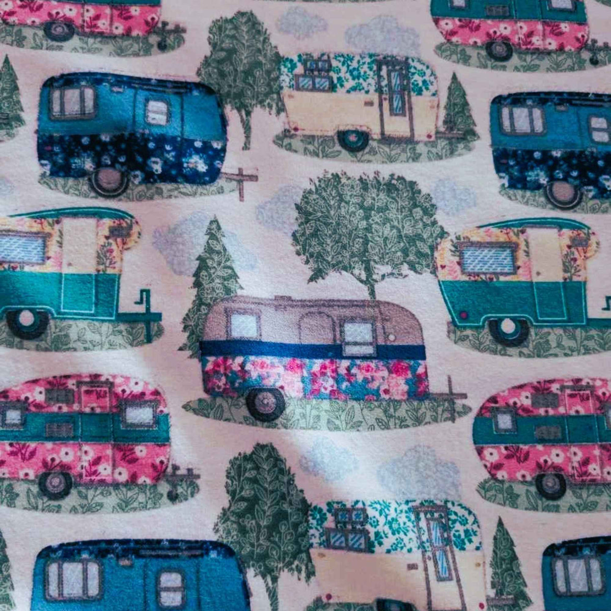 Colorful Summer Campers Flannel Fabric – 100% Cotton