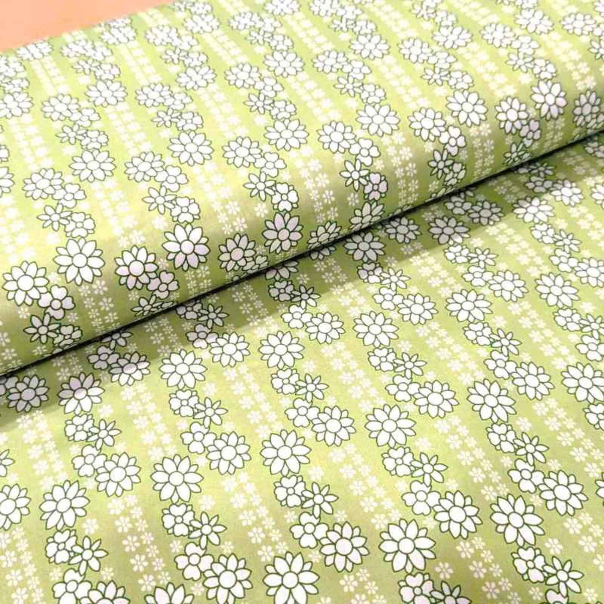 Green Daisy Stripe Waterproof PUL Fabric – 100% Polyester – Food Safe