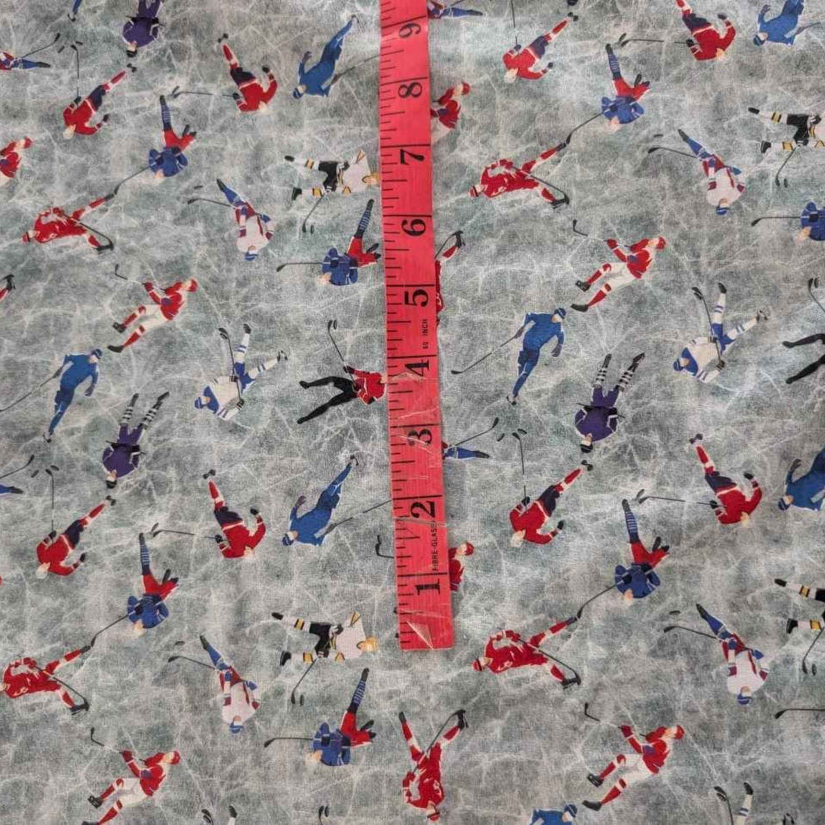 Hockey Player on Grey Cracked Ice, Quiltilng Cotton