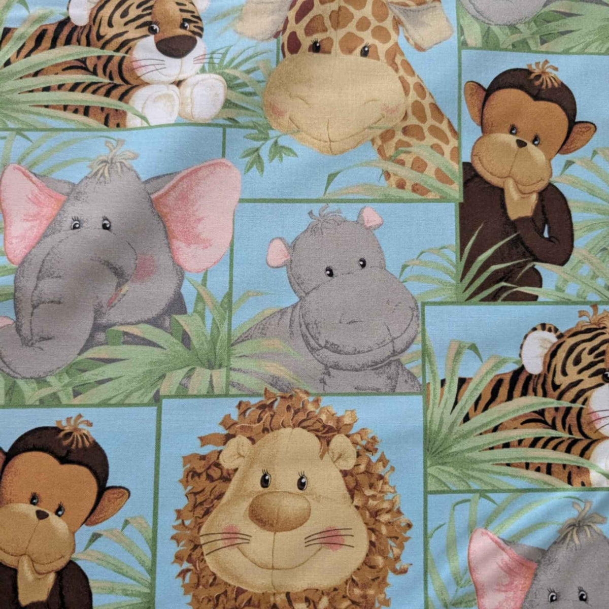 Jungle Babies Cotton Fabric by Patty Reed – Safari Animals on Blue – 100% Cotton