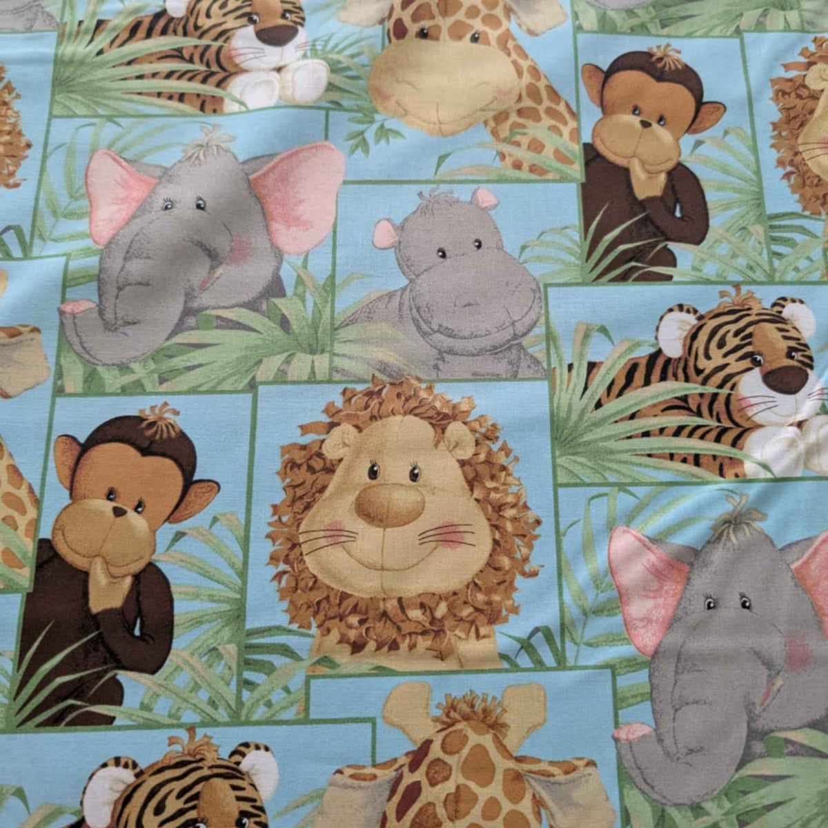 Jungle Babies Cotton Fabric by Patty Reed – Safari Animals on Blue – 100% Cotton