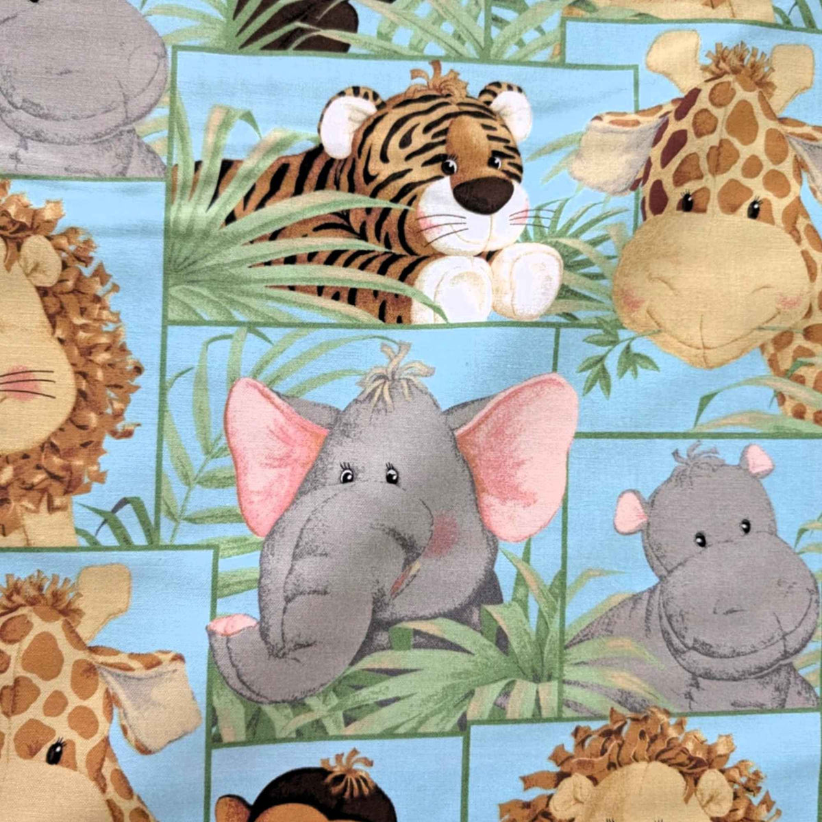 Jungle Babies Cotton Fabric by Patty Reed – Safari Animals on Blue – 100% Cotton