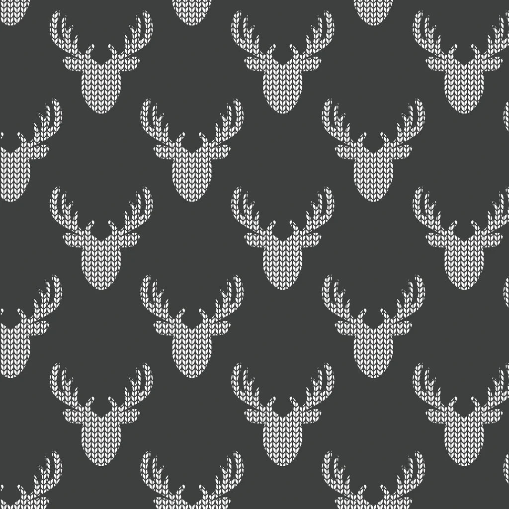 Knit Look Deer Cotton Fabric – Charcoal | North of Ordinary | Quilting Cotton