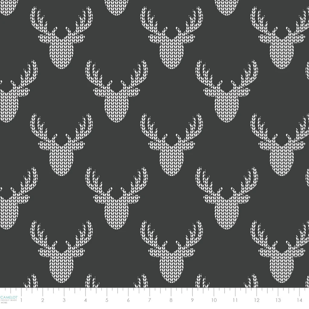 Knit Look Deer Cotton Fabric – Charcoal | North of Ordinary | Quilting Cotton