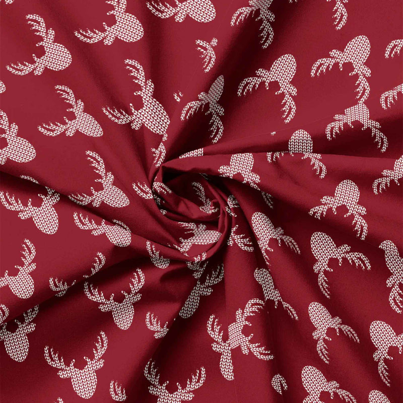 Knit Look Deer Cotton Fabric – Crimson | North of Ordinary | Quilting Cotton