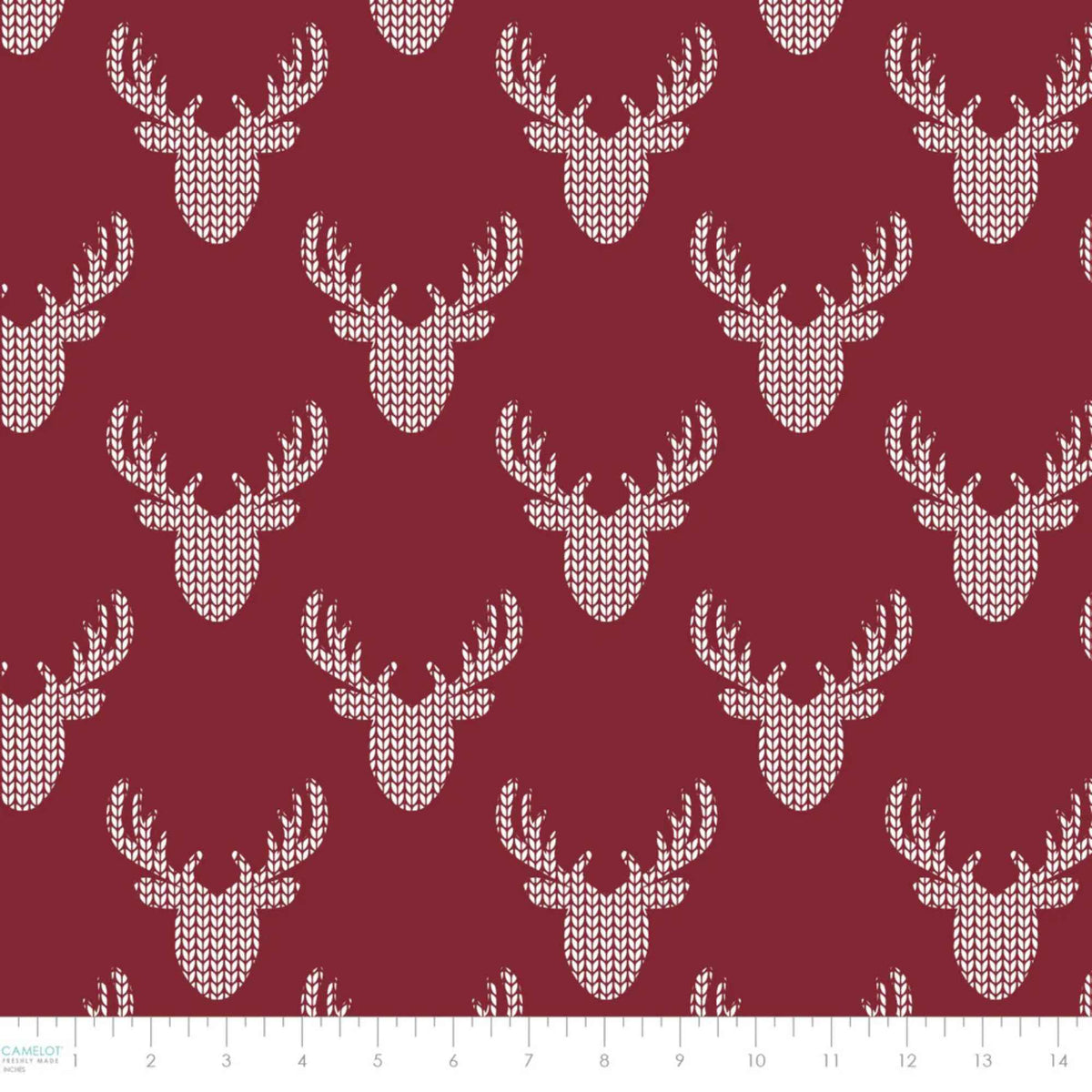 Knit Look Deer Cotton Fabric – Crimson | North of Ordinary | Quilting Cotton