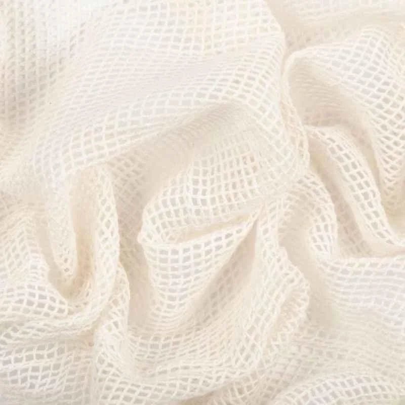 Natural organic cotton mesh fabric, 60 inches wide – ideal for reusable produce bags and eco-friendly sewing projects