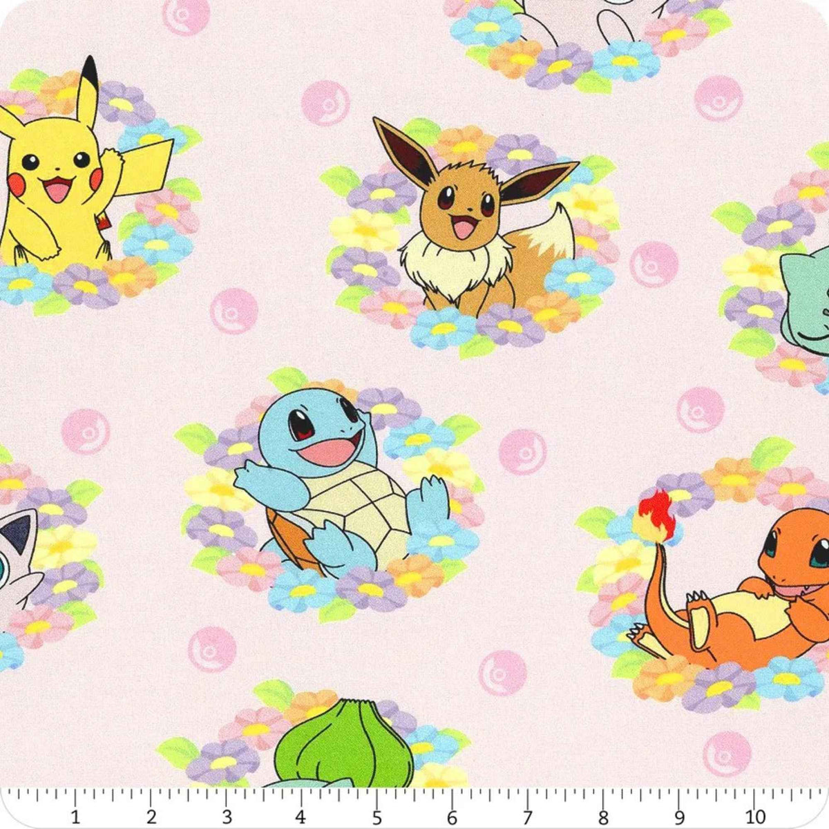 Pokemon Flower Rings Pink Cotton Fabric – Pikachu, Eevee, Charmander