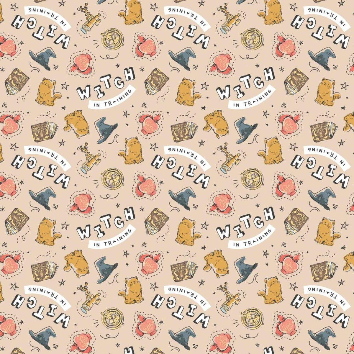 Witch in Training – Cute Magical Icons Cotton Fabric