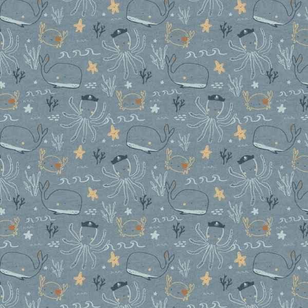 Jersey Melange Knit - Crab, Octopus and Whales Sea World Knit
