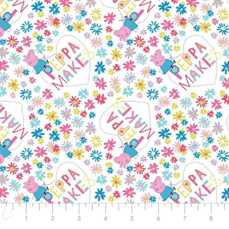 Peppa Makes Things, Peppa Pig Hand Made, White | Fabric Design Treasures