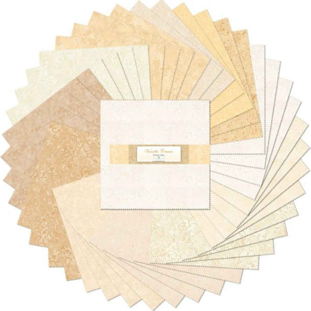 10 Karat Gems Vanilla Cream 10-inch cotton fabric squares with soft neutral blender design.