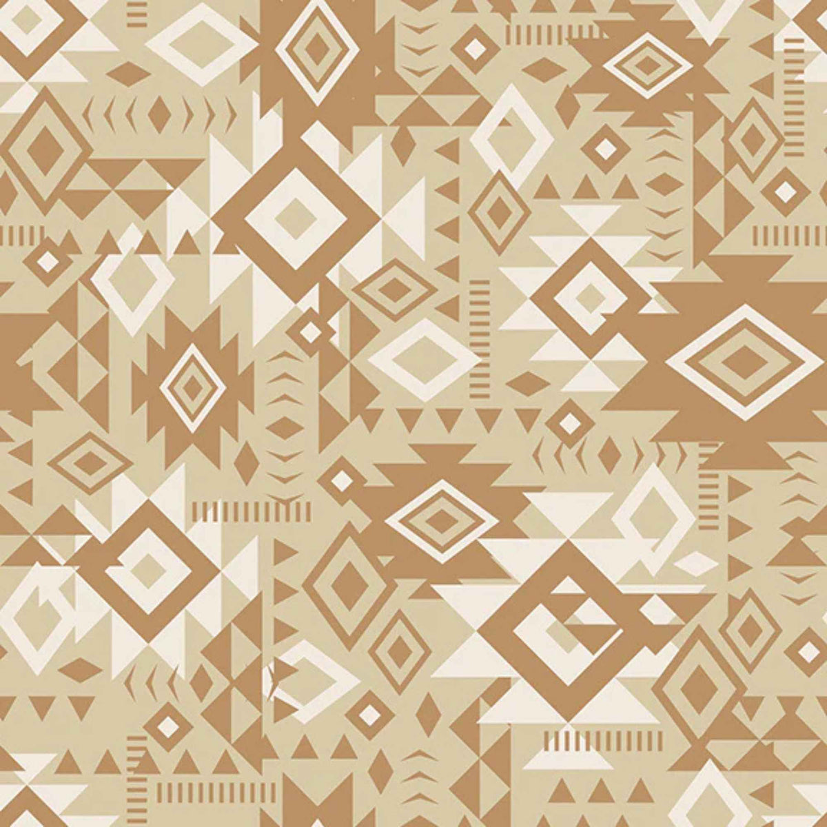 “Beige Southwestern geometric cotton fabric with diamonds and tribal motifs from Spirit Peaks.”