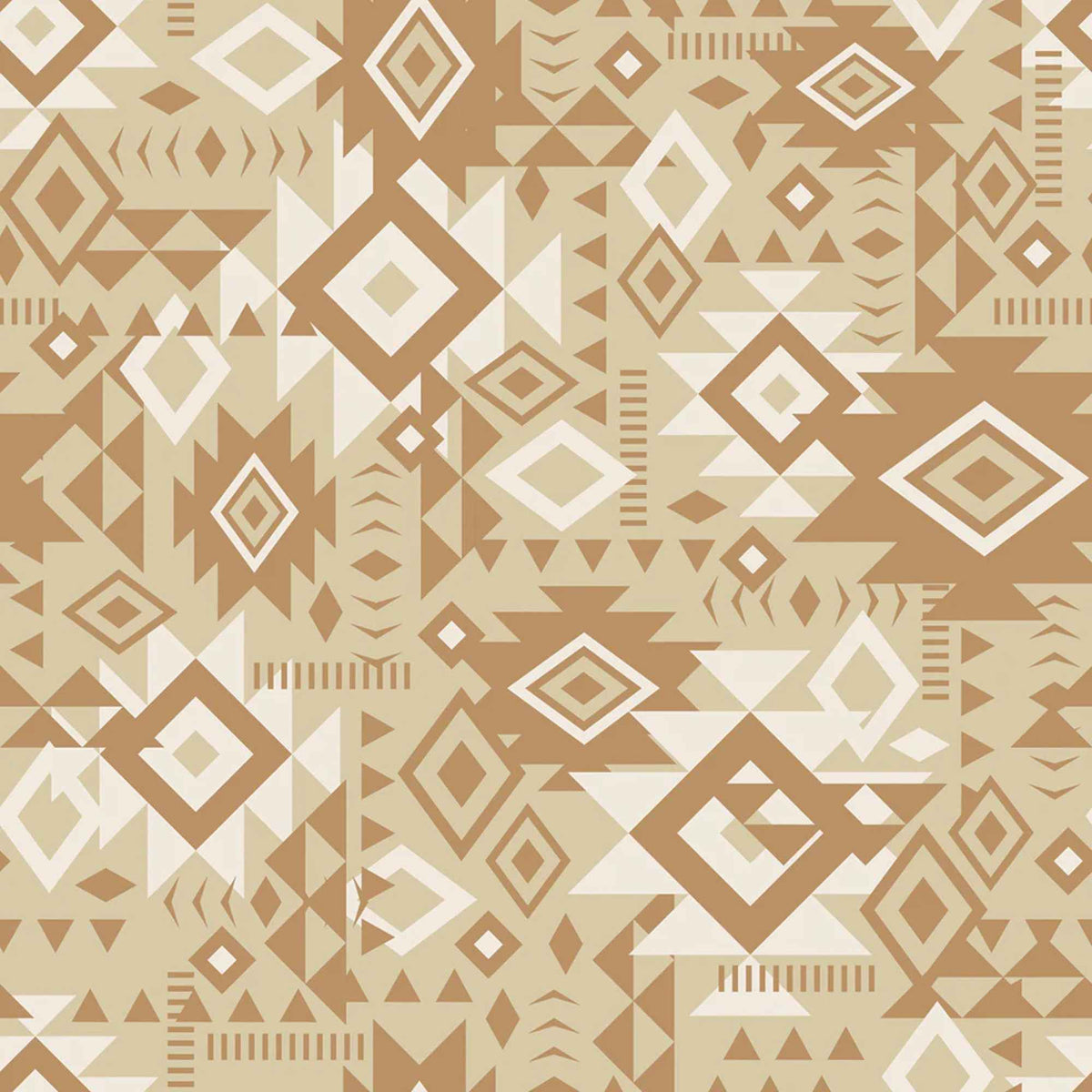“Beige Southwestern geometric cotton fabric with diamonds and tribal motifs from Spirit Peaks.”