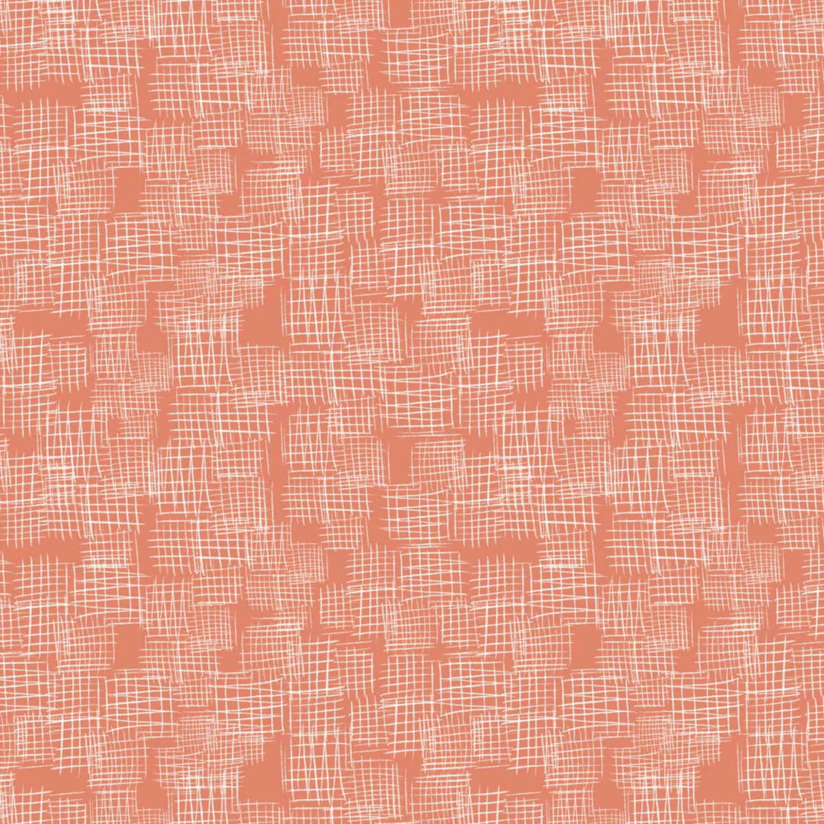 "Etches coral cotton fabric with white abstract crosshatch textured design by Camelot Fabrics"
