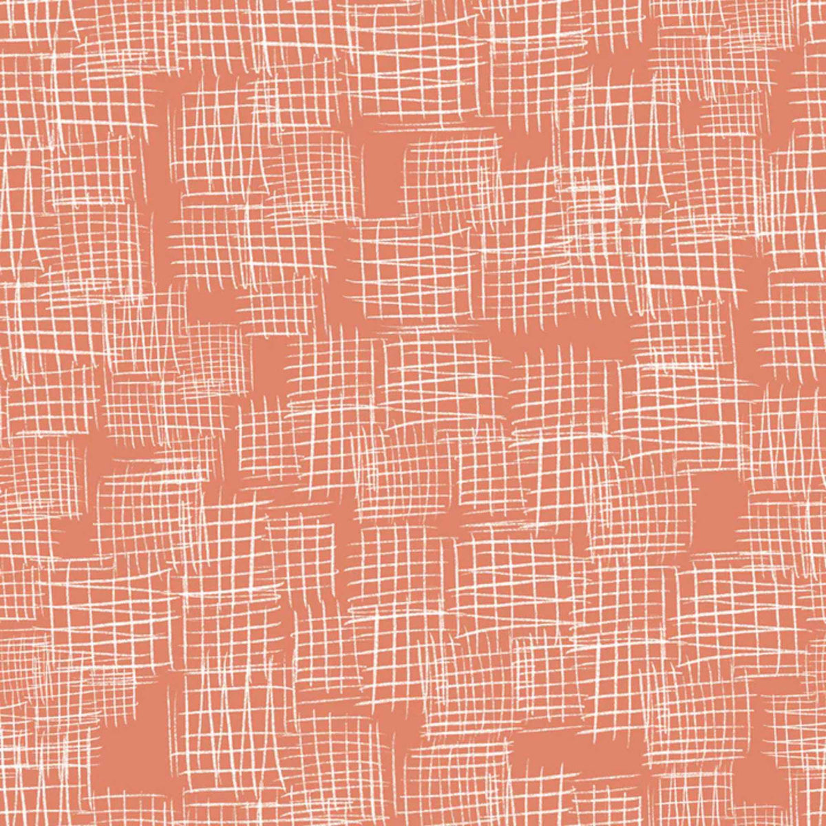 "Etches coral cotton fabric with white abstract crosshatch textured design by Camelot Fabrics"
