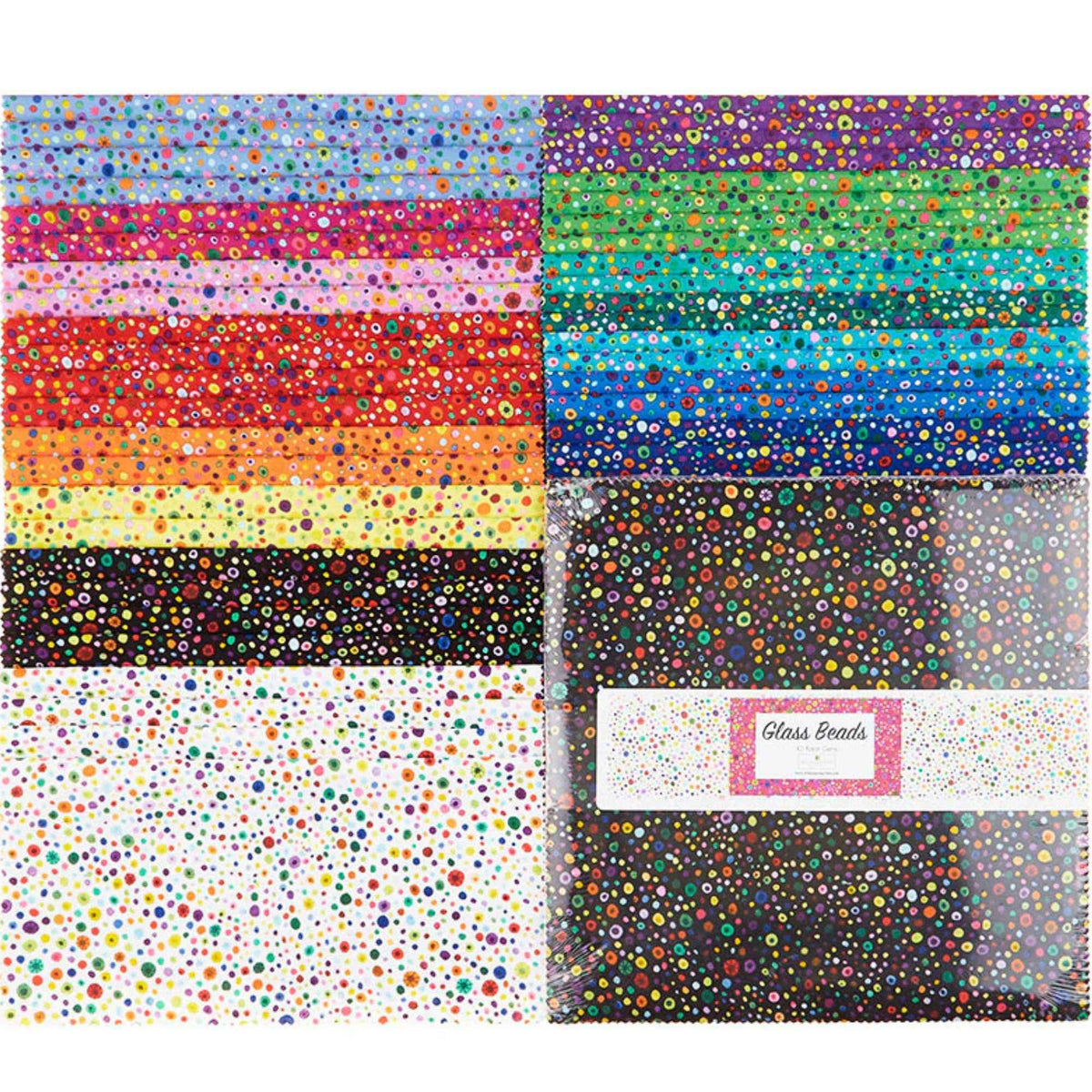 Glass Beads 10 inch cotton fabric squares with multicolored abstract dots and circles