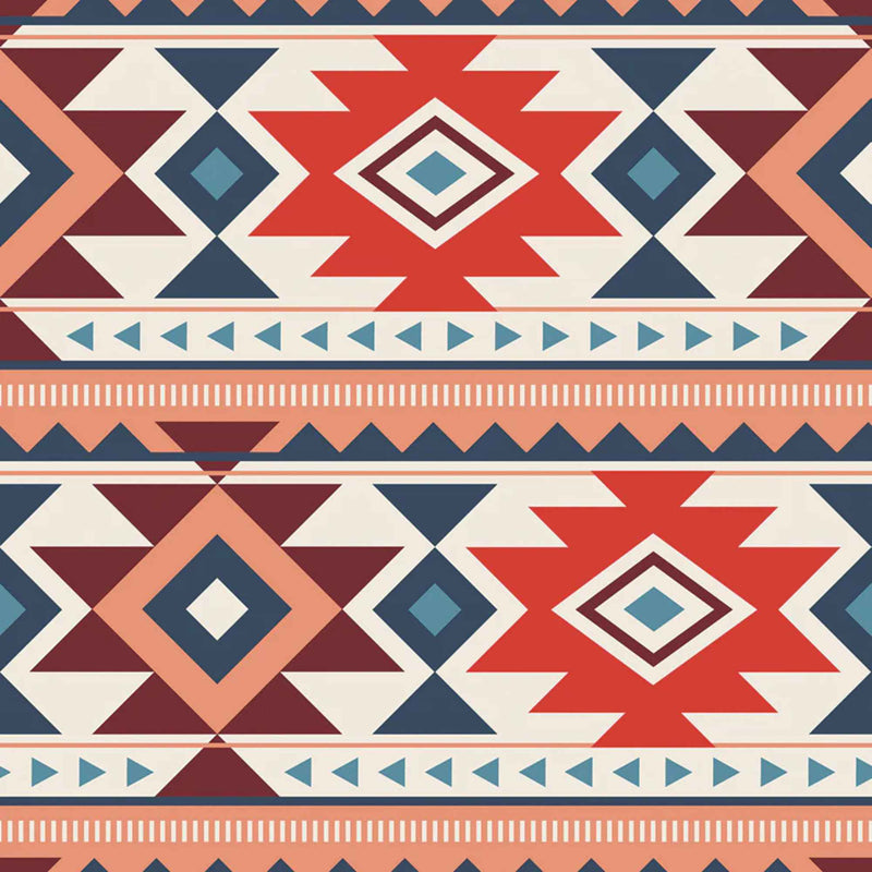 “Multi-colour geometric stripe cotton fabric with tribal-inspired Spirit Peaks design.”