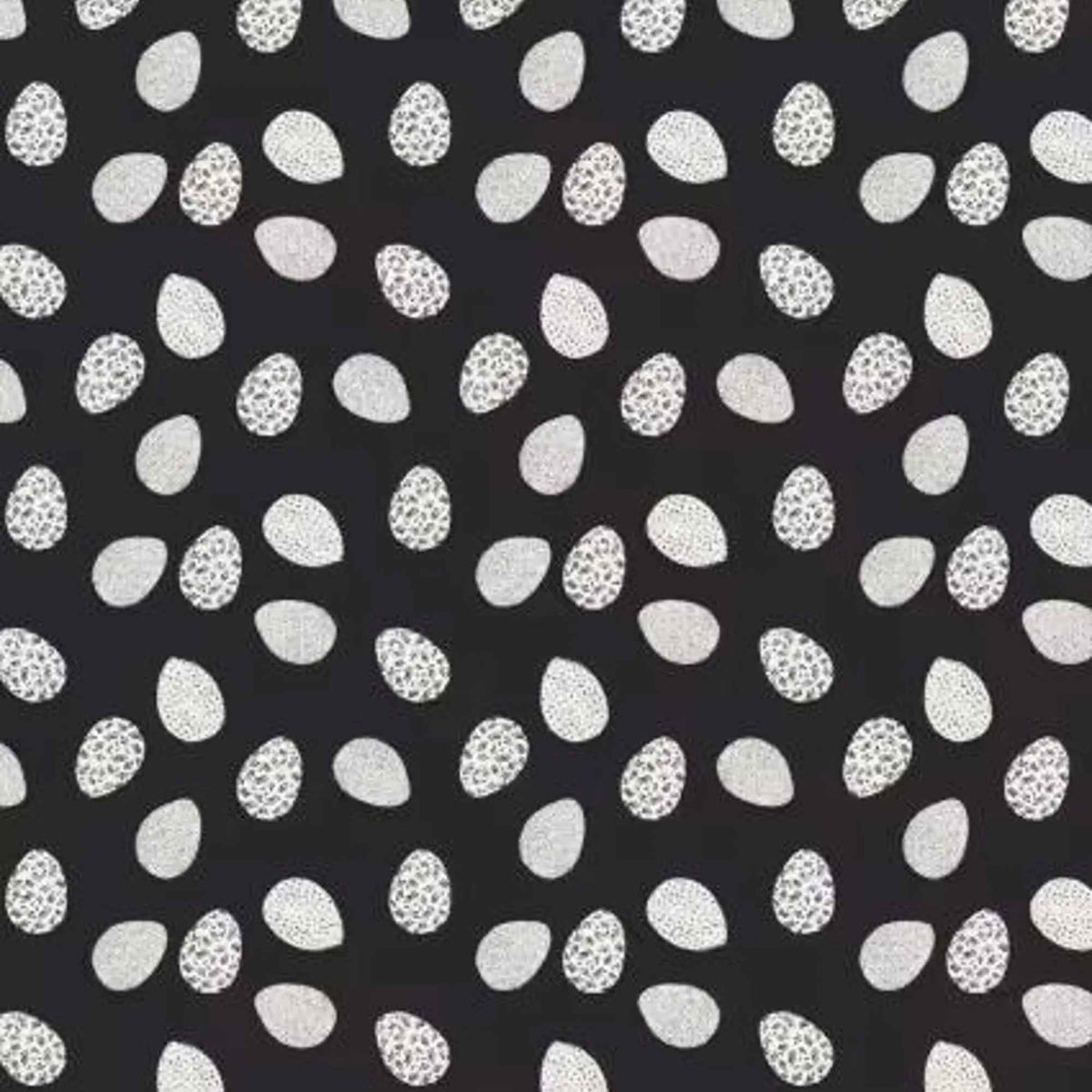 Egg cotton print on black  from the Hen House fabric bundle by Camelot Fabrics 