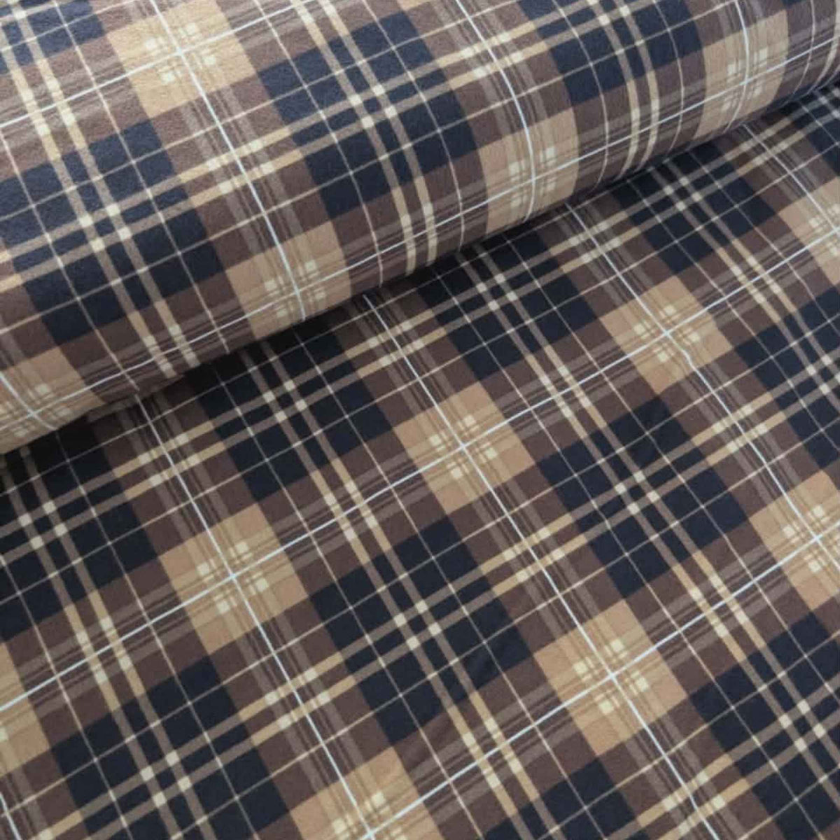 Timeless Treasures Oxford Plaids brown and black cotton flannel fabric, double brushed, 42-inch wide
