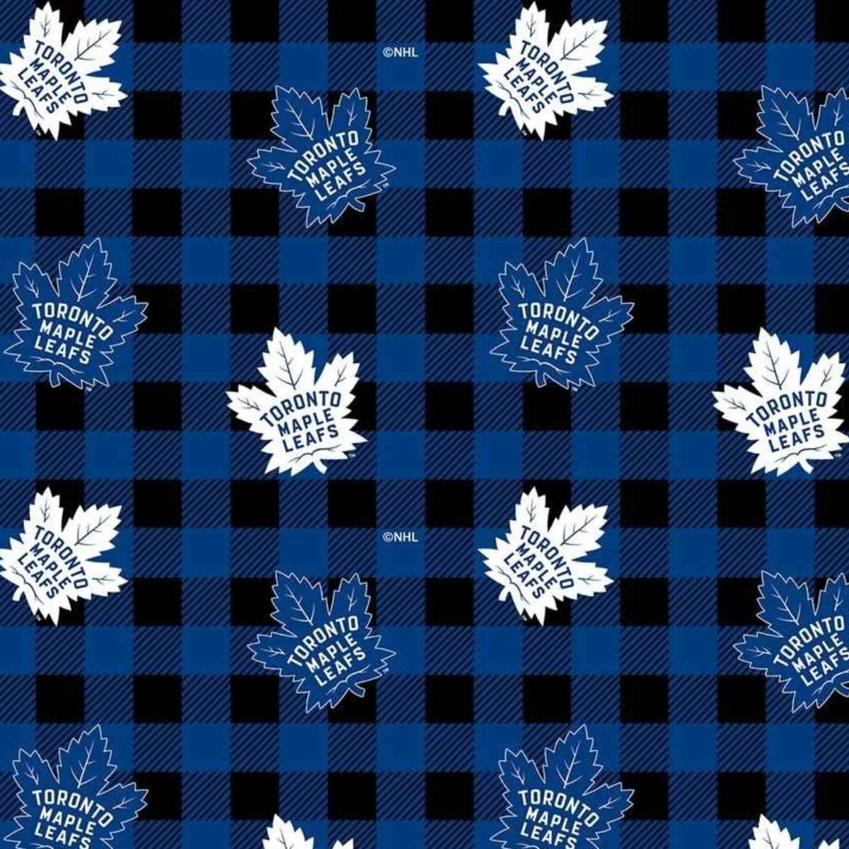 Toronto Maple Leafs flannel fabric blue buffalo check NHL cotton quilting fabric