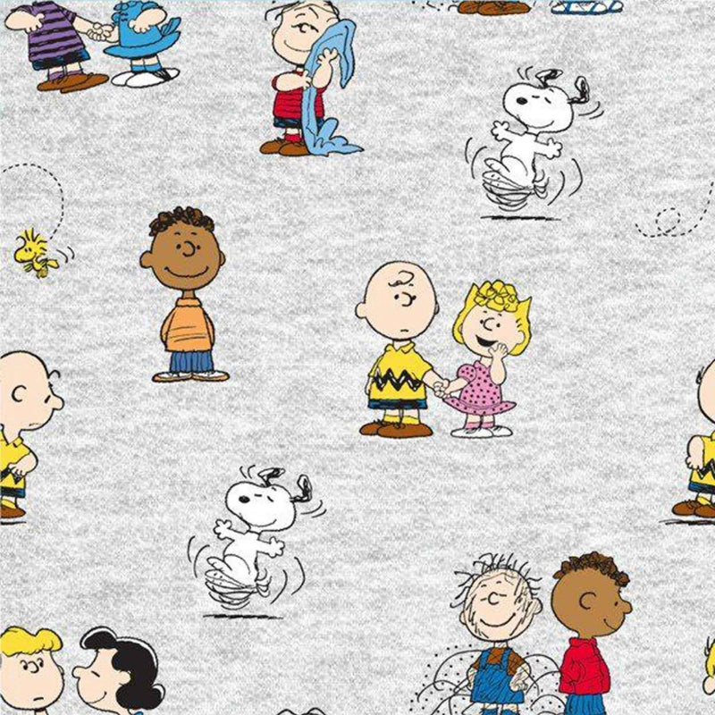 Peanuts gang character toss cotton fabric on light grey by Springs Creative CP78731