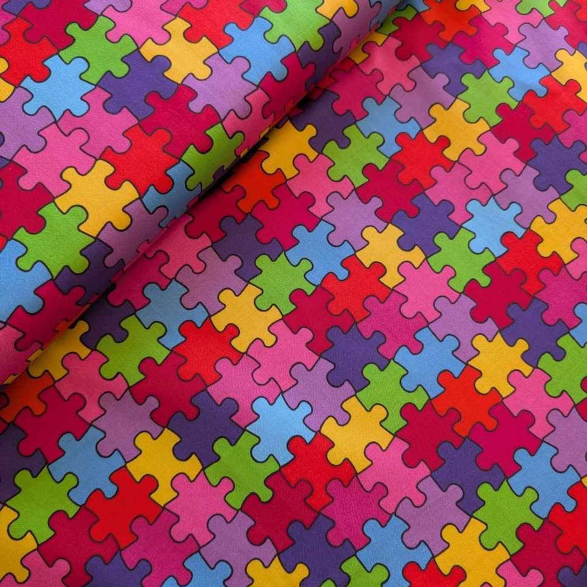 Autism Awareness Puzzle Piece Cotton Fabric – 100% Cotton
