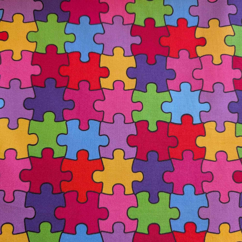 Autism Awareness Puzzle Piece Cotton Fabric – 100% Cotton