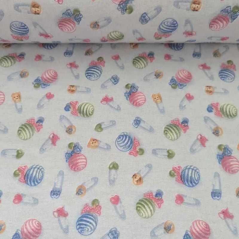 Baby Rattle and safety pins FLANNEL, Light Blue, Nursery