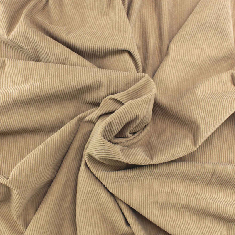 Beige Knit Corduroy Fabric – 100% Polyester, Stretch, 150cm Wide