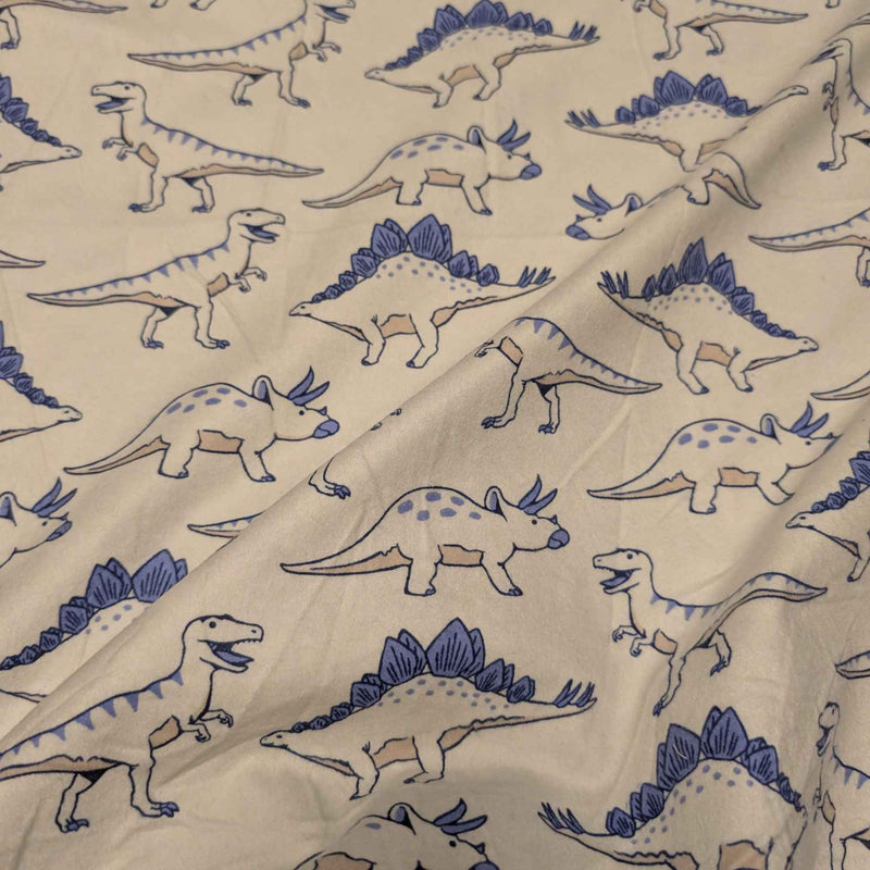 Blue Dinosaur Cotton FLANNEL – Soft Brushed, OEKO - TEX Certified
