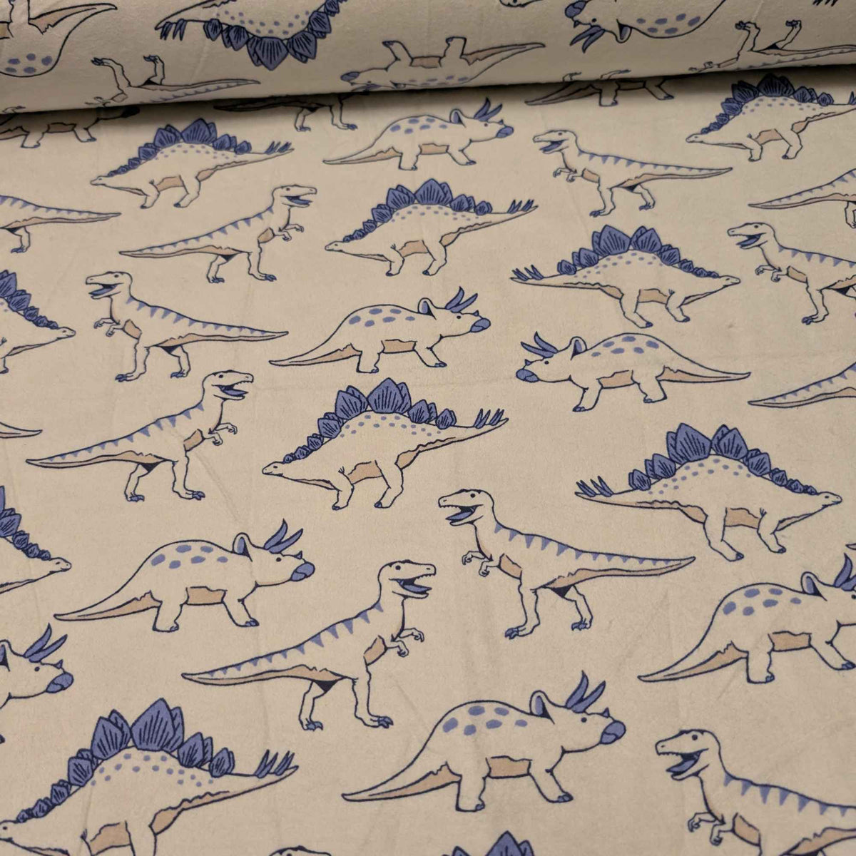 Blue Dinosaur Cotton FLANNEL – Soft Brushed, OEKO - TEX Certified