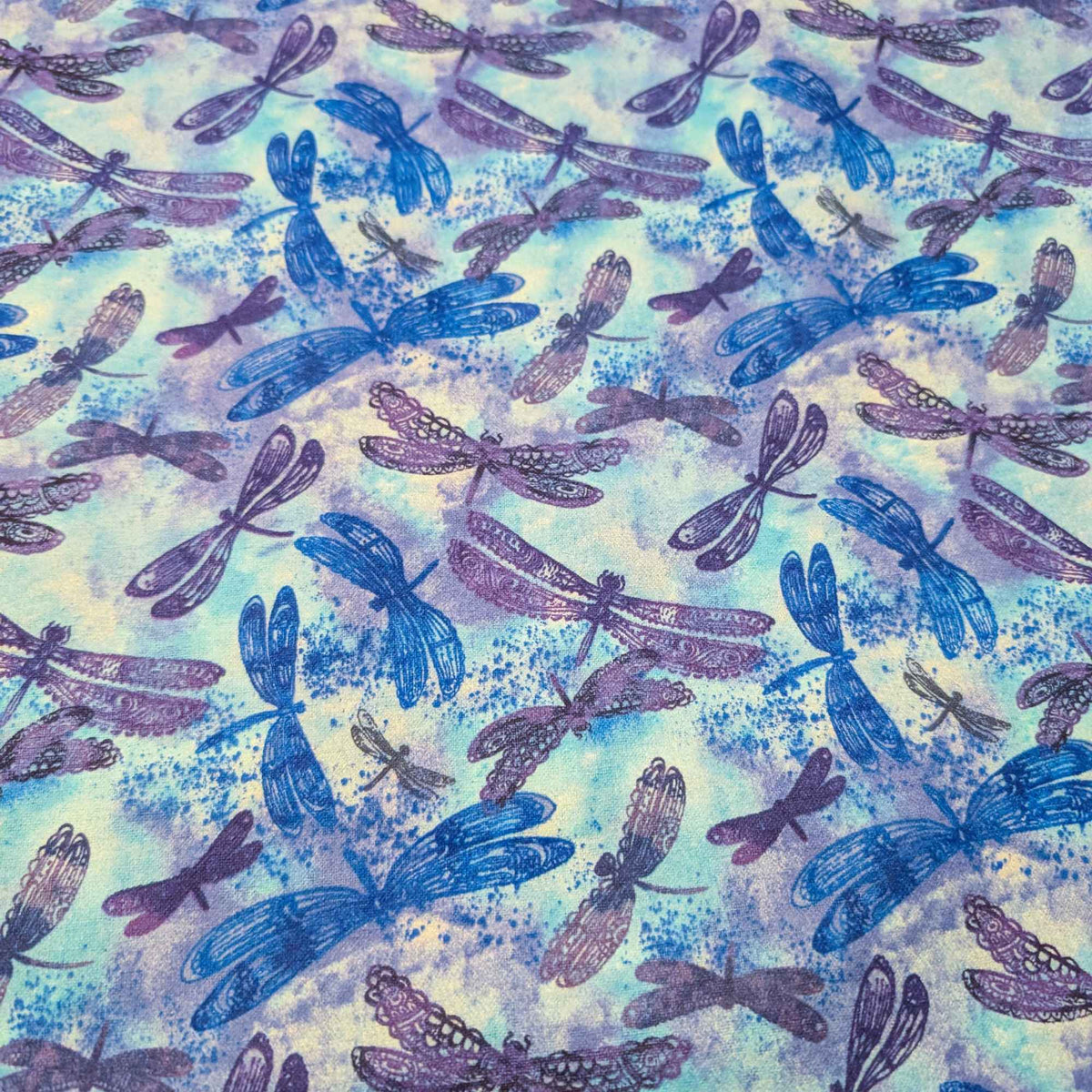 Blue Dragonflies Cotton FLANNEL | Soft Brushed OEKO - TEX Certified Fabric