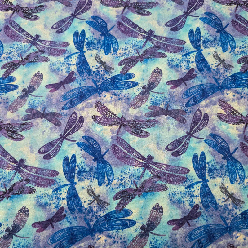 Blue Dragonflies Cotton FLANNEL | Soft Brushed OEKO - TEX Certified Fabric