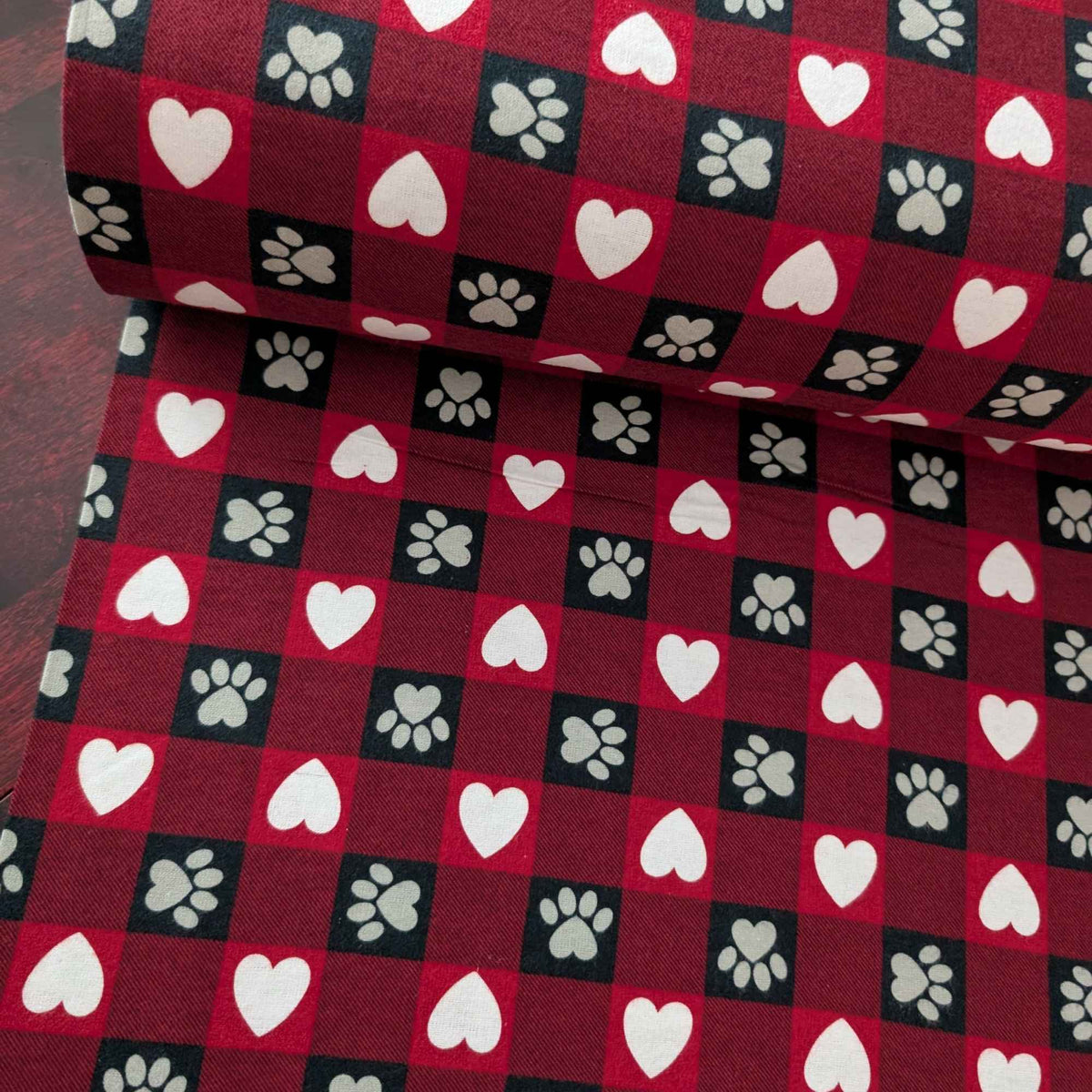Buffalo Plaid Paw Print & Heart FLANNEL | Red & Black Check