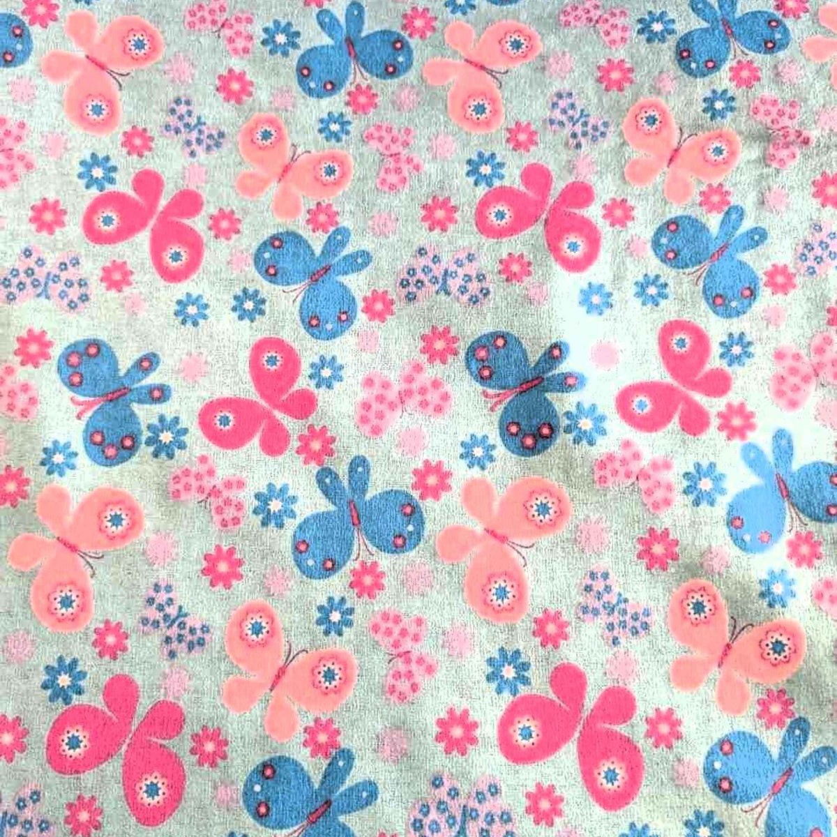 Butterfly Flannel Fabric – Pink & Blue on Soft Cotton, Quilting Weight