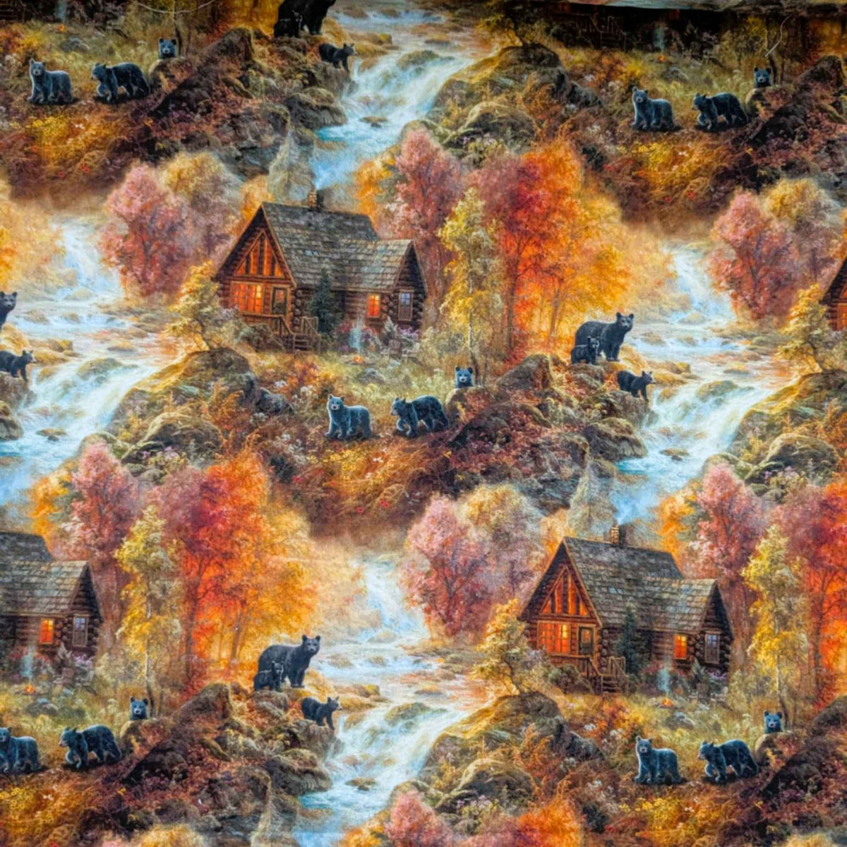 Cabin in the Woods Bear Fabric – Whitetail Country, Quilting Cotton