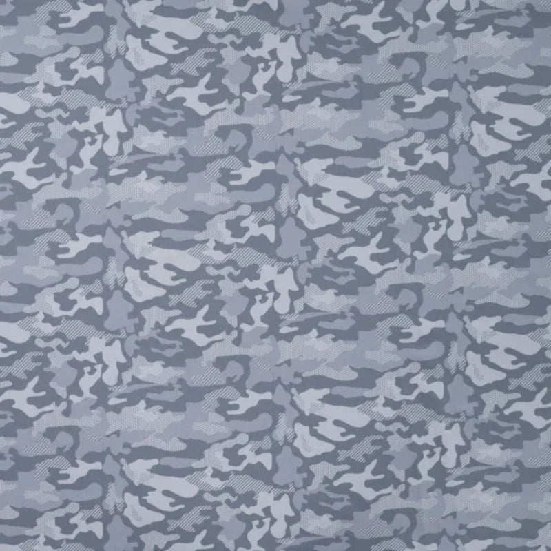 Blue camouflage stretch jersey fabric – soft, breathable knit with denim look