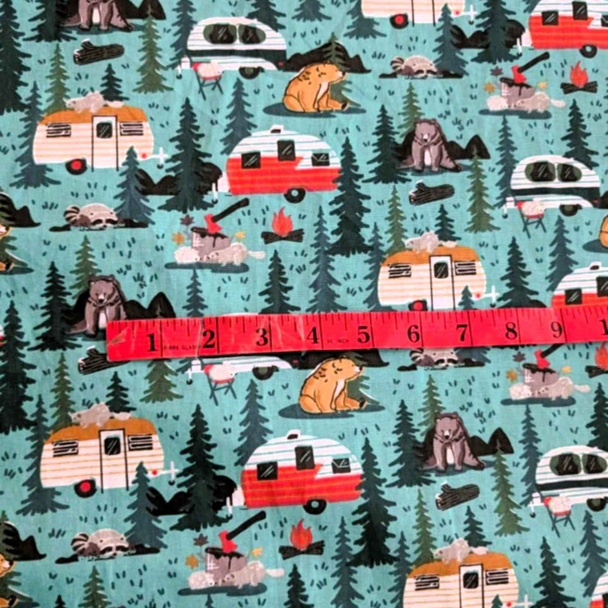 Camping Critters and Trailers Cotton Print Fabric