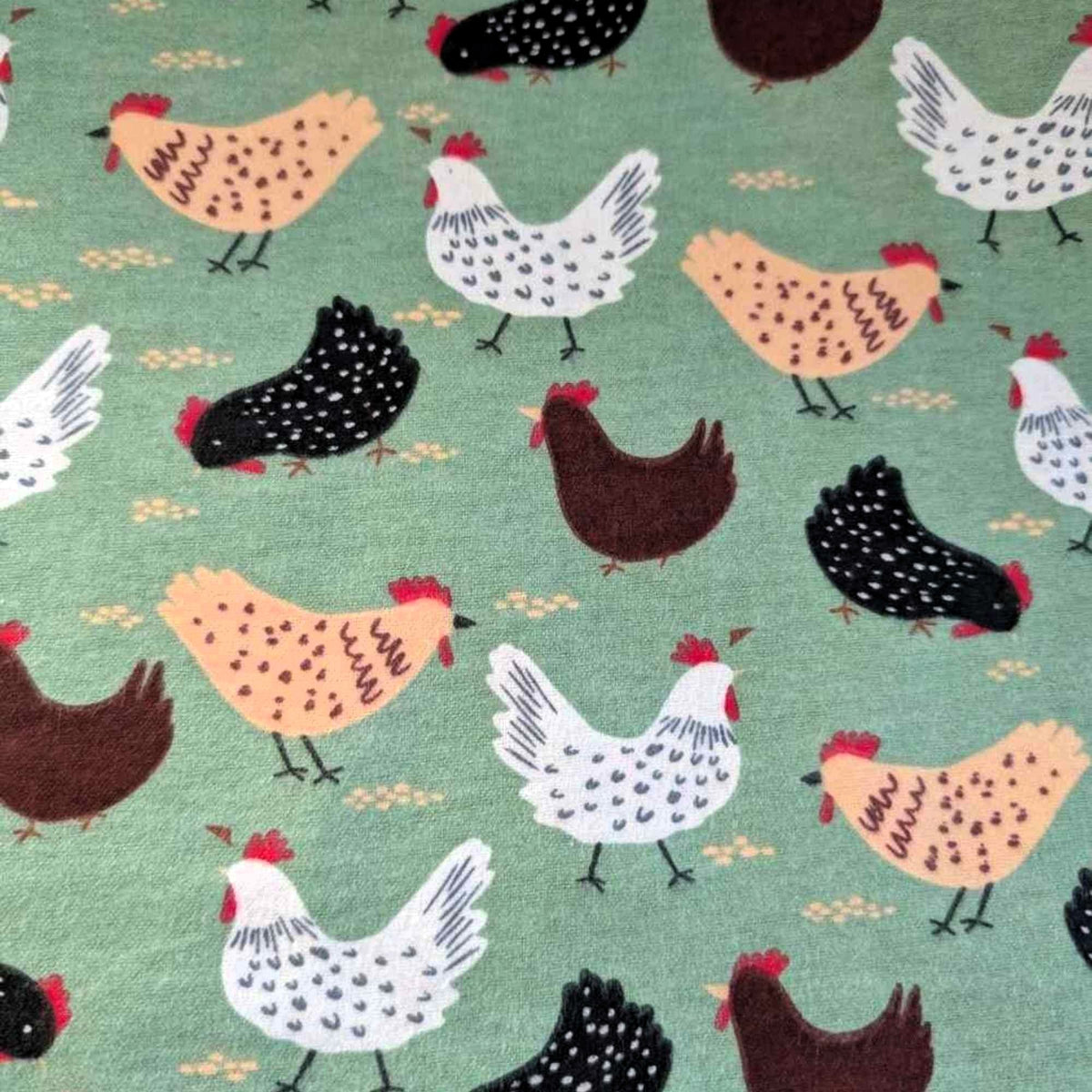 Chicken Print FLANNEL Fabric – 100% Cotton, Quilting Weight