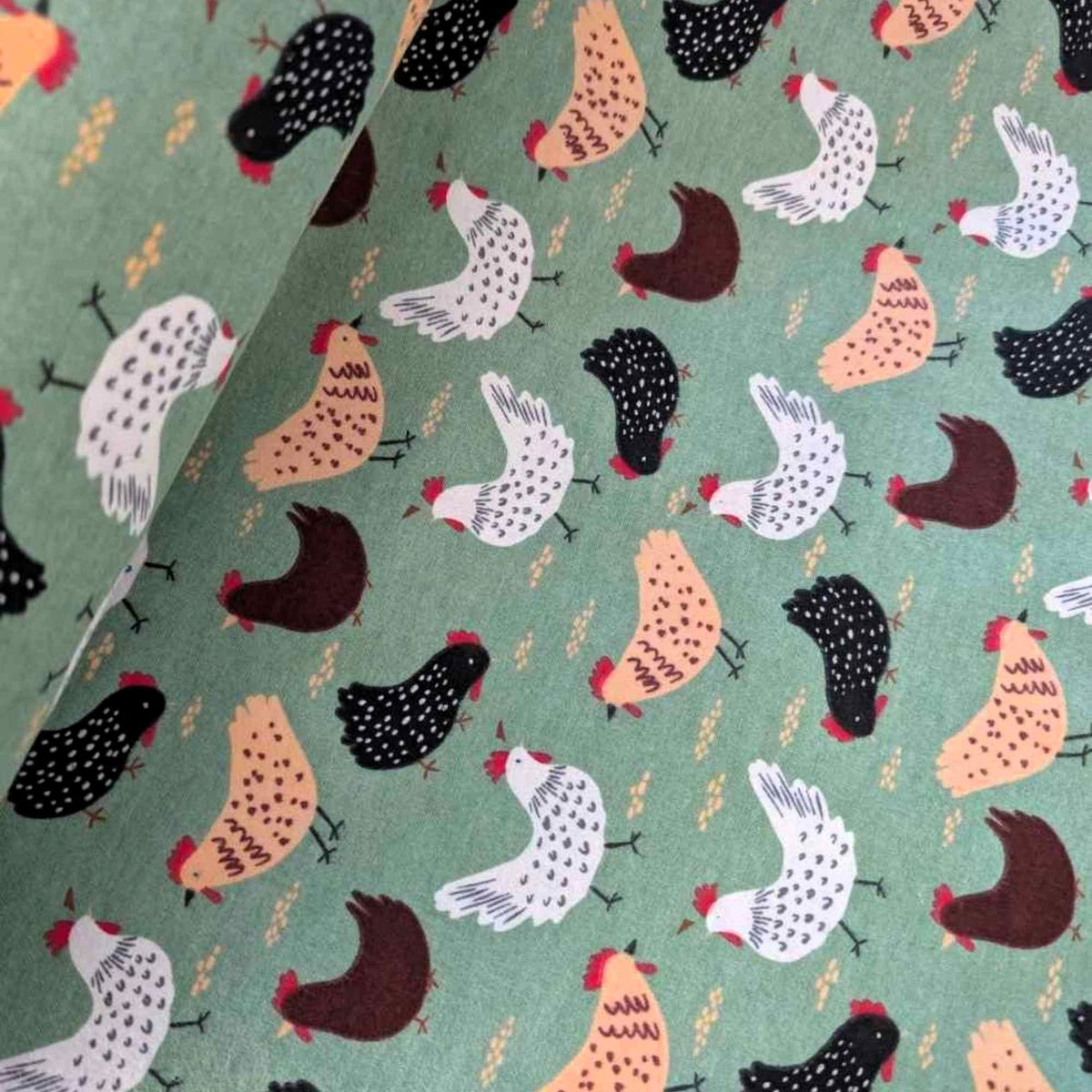Chicken Print FLANNEL Fabric – 100% Cotton, Quilting Weight