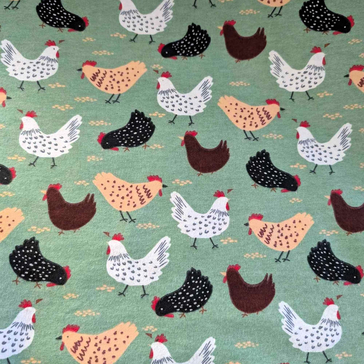 Chicken Print FLANNEL Fabric – 100% Cotton, Quilting Weight