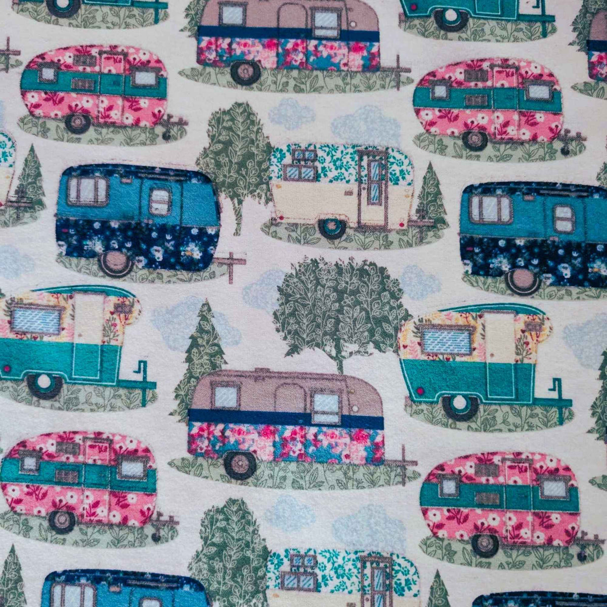 Colorful Summer Campers Flannel Fabric – 100% Cotton