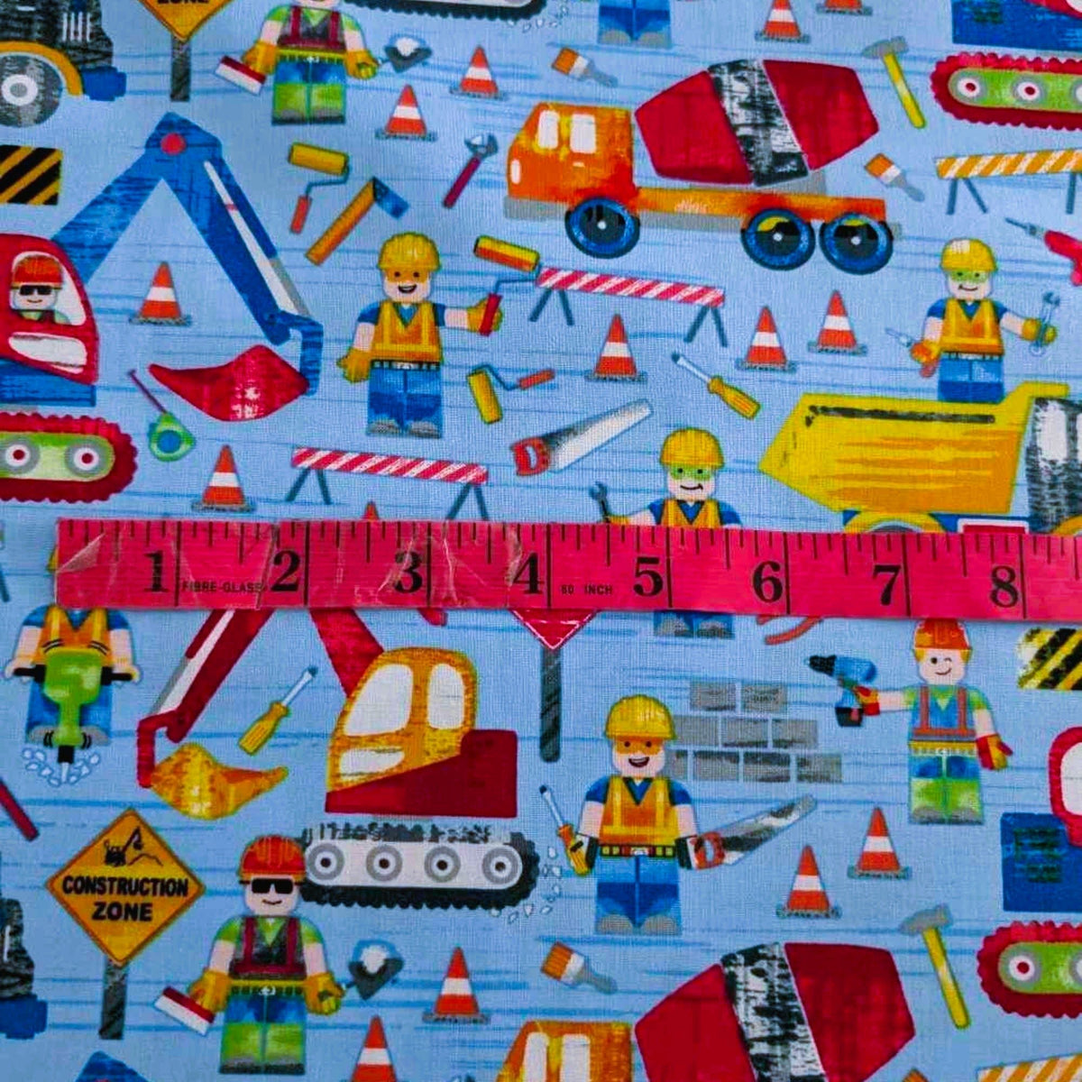 Construction Zone, Bulldozers, Digger, Vehicle Cotton Fabric