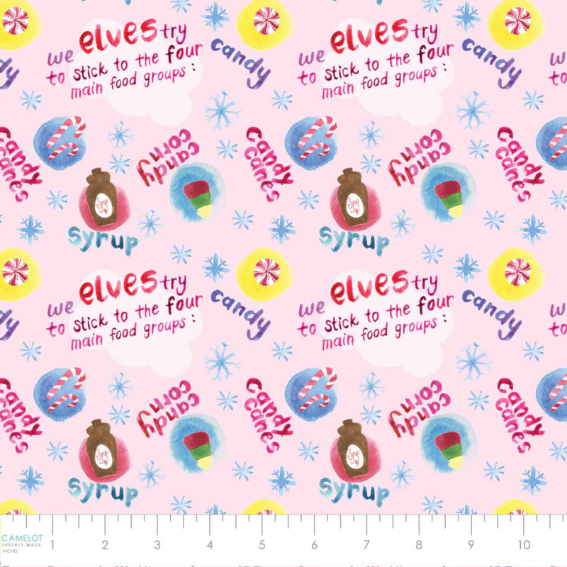 Elf the Movie Four Food Groups Fabric – Pink | 100% Cotton