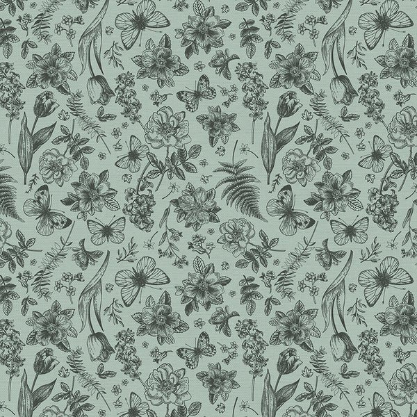 Floral Toss Green - FQ Garden Dreams